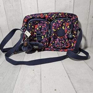 Kipling Women's Crossbody Emma PrintBag with Furry Blue Monkey Bag Charm